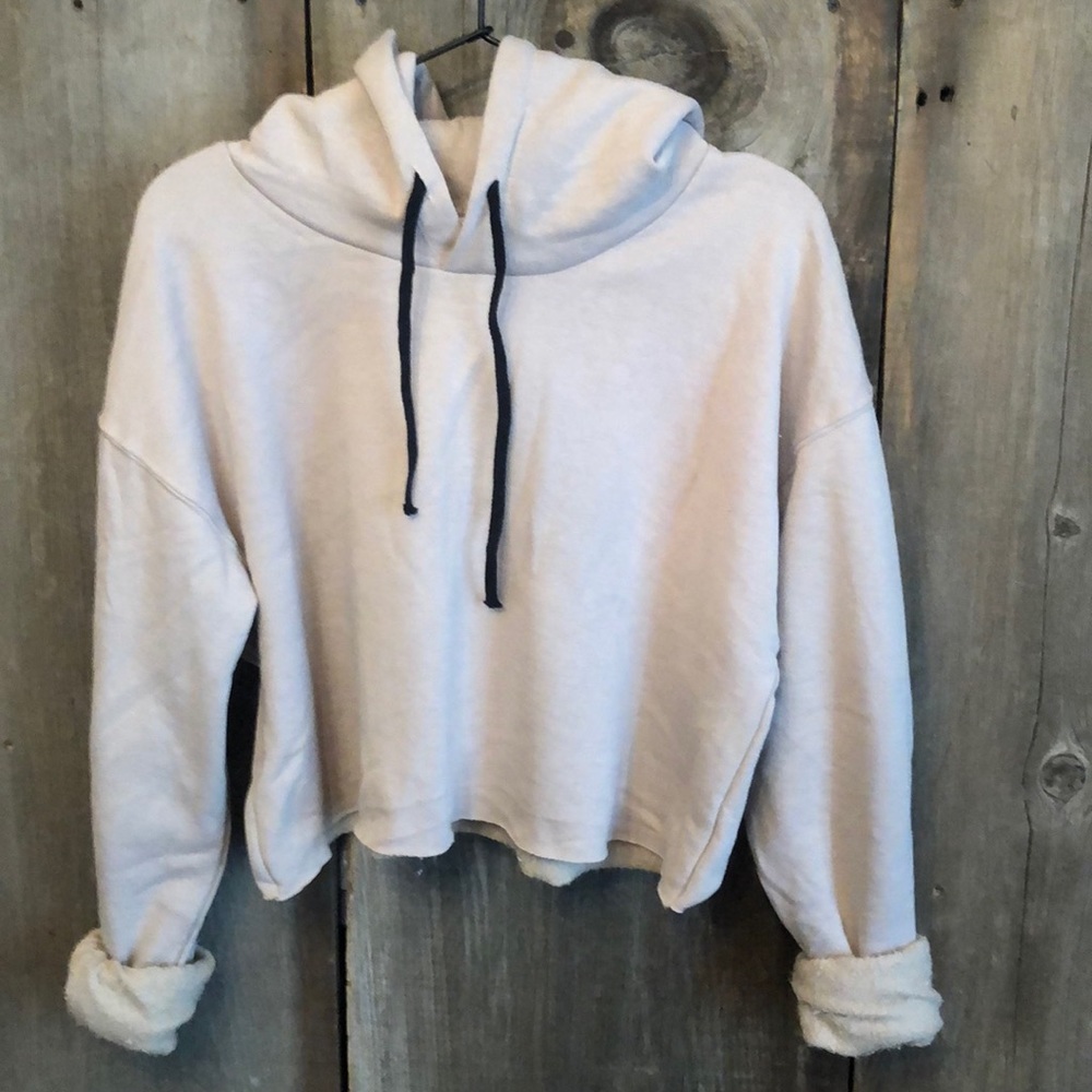 Over The Limit Tan Cropped Fleece Hoodie Large